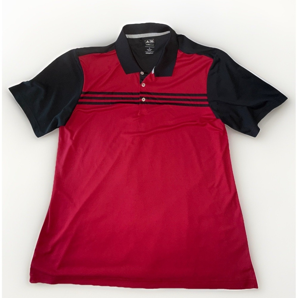 Adidas Golf Climacool Shirt Mens XL Red Black Striped Short Sleeve Polo